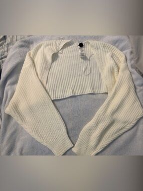 Cream Ribbed Knit Women's Sweater Shrug